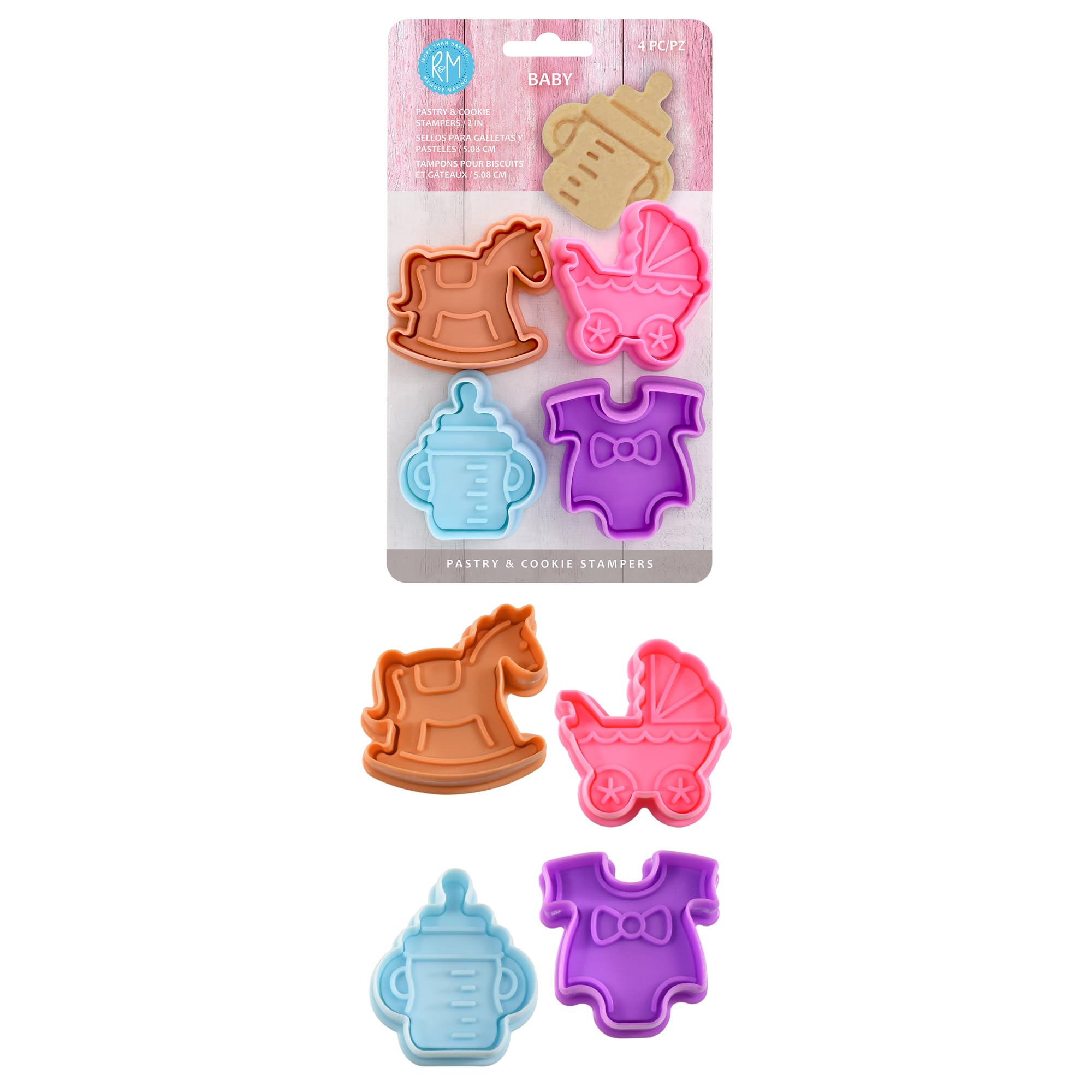 R & M International 470 - Sello para fondant, diseño de galletas, multicolor, hojalata, plata, Standard 2" (4-Piece Set)