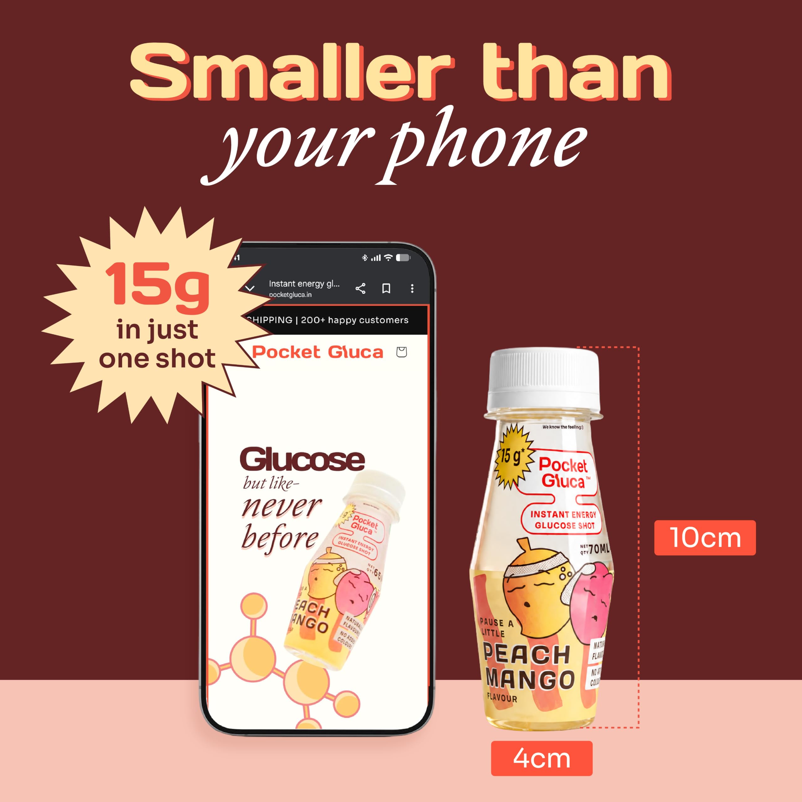 PocketGluca Instant Glucose Shots MULTIFLAVOUR TRIAL PACK | | Helps with low blood sugar | Instant Energy Glucose | Ready to Drink | 70 ml | 15 g glucose each | Natural Flavours | NO ADDED COLOURS | No refrigeration | Peach Mango + Lemon Mint Flavour — Amazon image 4