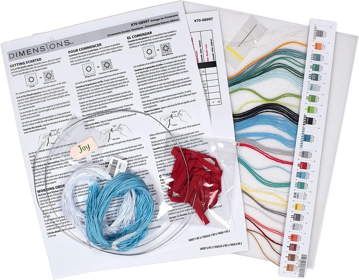 Dimensions 70-08997 Holiday Jar Christmas Ornament Counted Cross Stitch Kit, 14 Count Clear Plastic Canvas, 3" x 7"