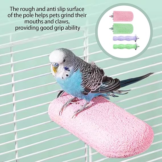 4 Pcs Bird Beak Grinding Stones, Parrot Perch Resin Bird Perches for Cage Anti-Slip Parrot Stand for Parrots Parakeet Cockatiel Chinchilla (3 colors)