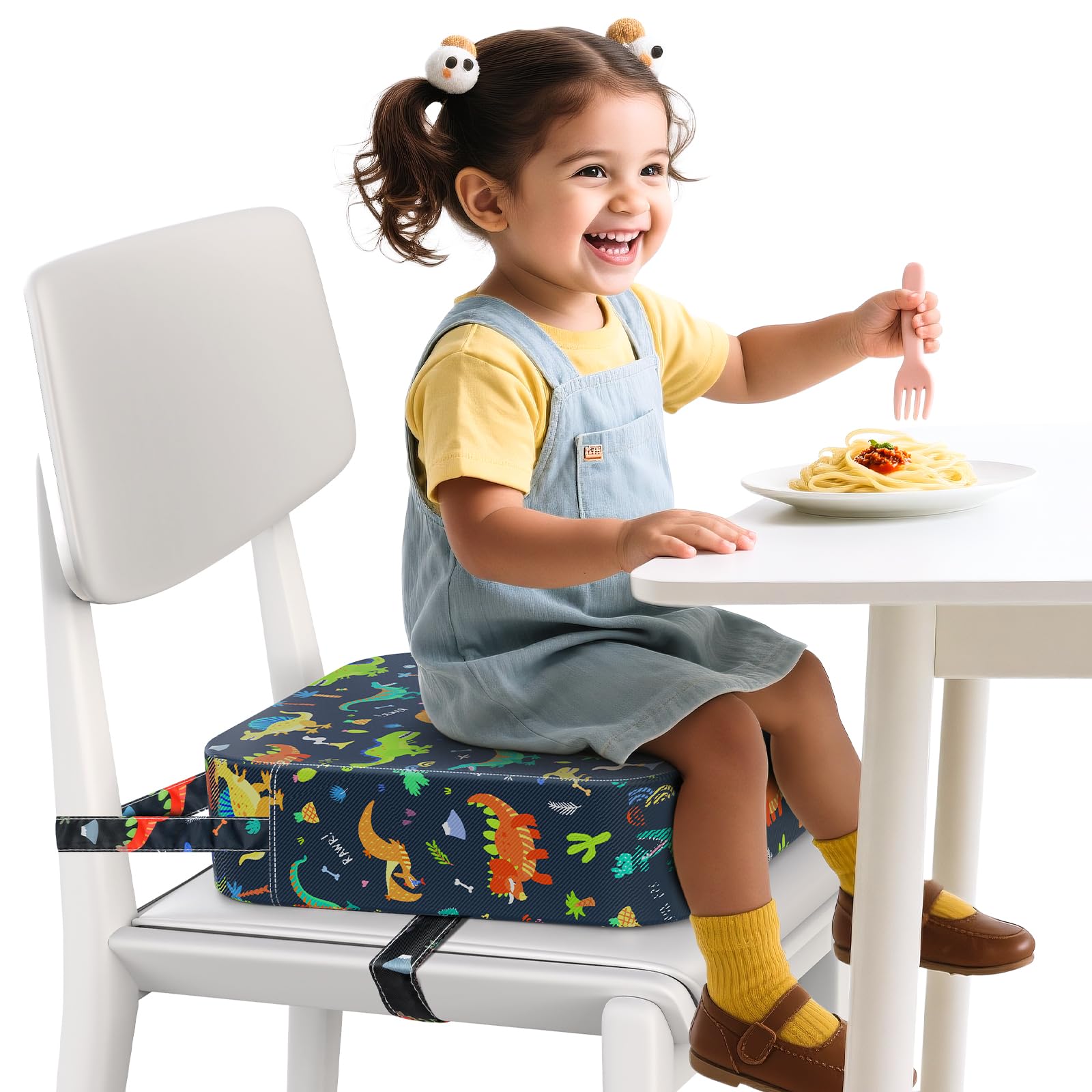 Kid Booster Seat for Kitchen Chair, Portable Toddler Booster Seat for Dining Table with Safety Buckles Portable Increasing Booster Cushion Foam Chair