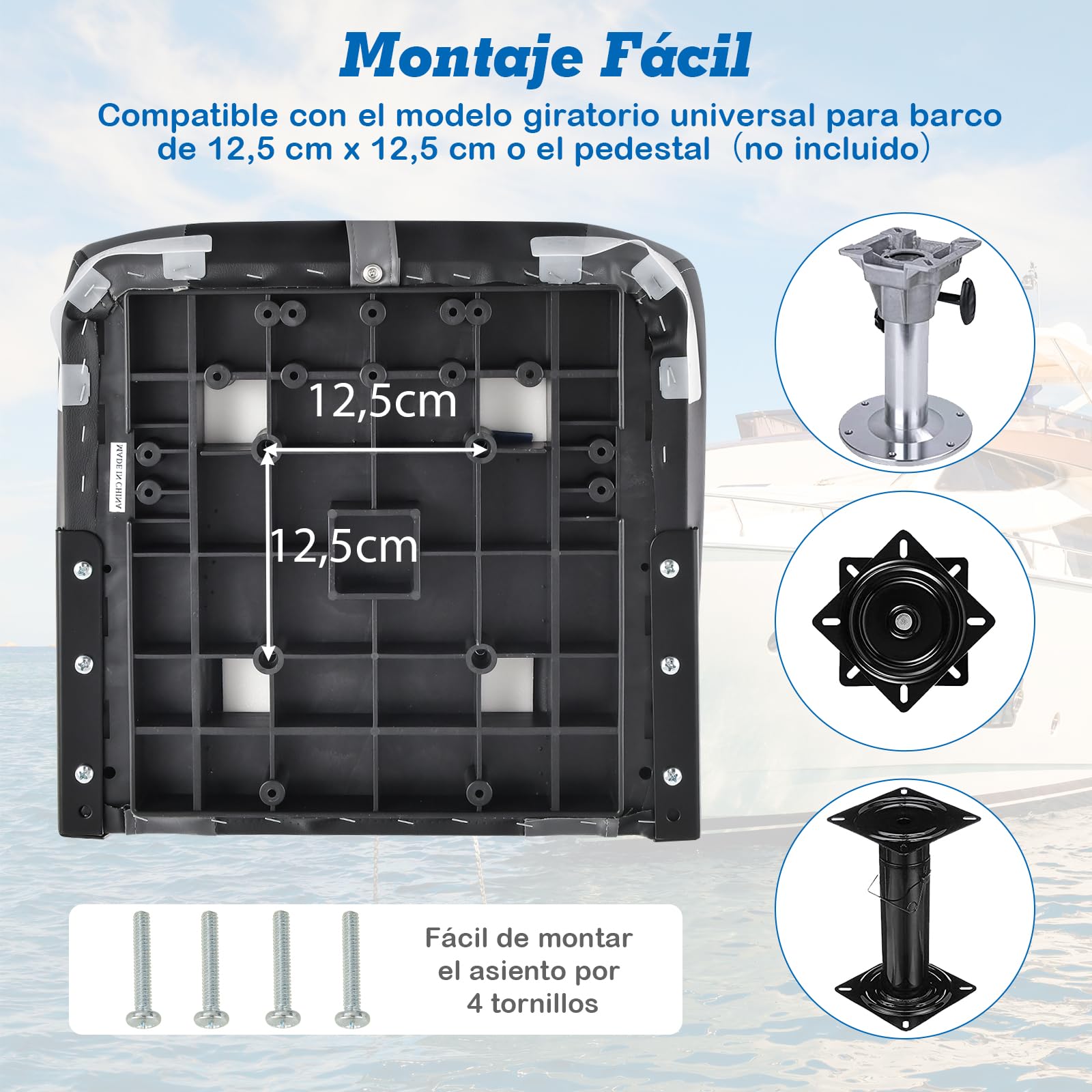 COSTWAY Asiento de Barco Plegable con Respaldo Alto, Asientos Barco con Cojín Acolchado Suave, Asiento de Capitán Plegable y Ergonómico, 42 x 50 x 51 cm(negro, 2)