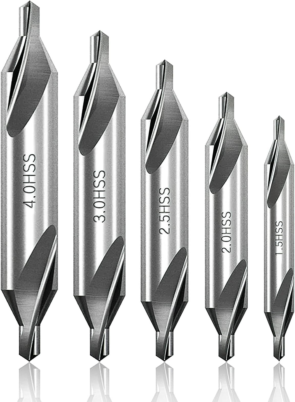 5Pcs Center Drill Bits Set M2 High Speed Steel 60 Degree Angle Metal Drill Bit Set Spotting Drill Centering Drill Bits Countersink Tools for Positioning and Chamfering Processing 1.5/2/2.5/3/4mm