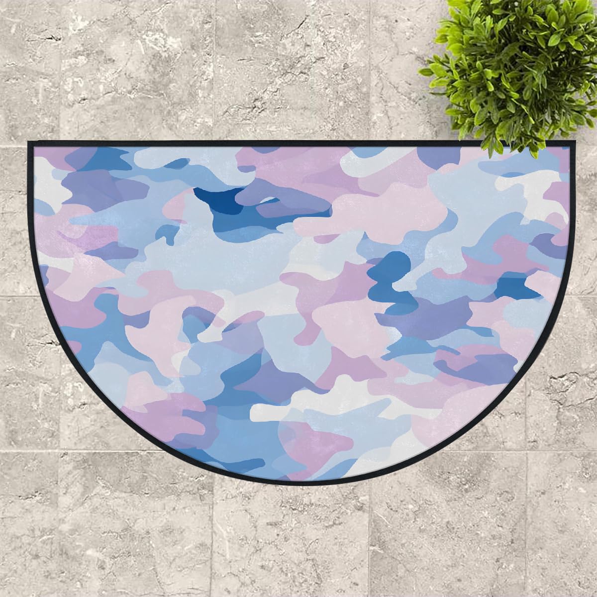 Mexpekil Paillasson demi-lune camouflage rose violet pour intérieur et extérieur - Demi cercle - Tapis de sol absorbant - Demi-rond - 100 x 160 cm