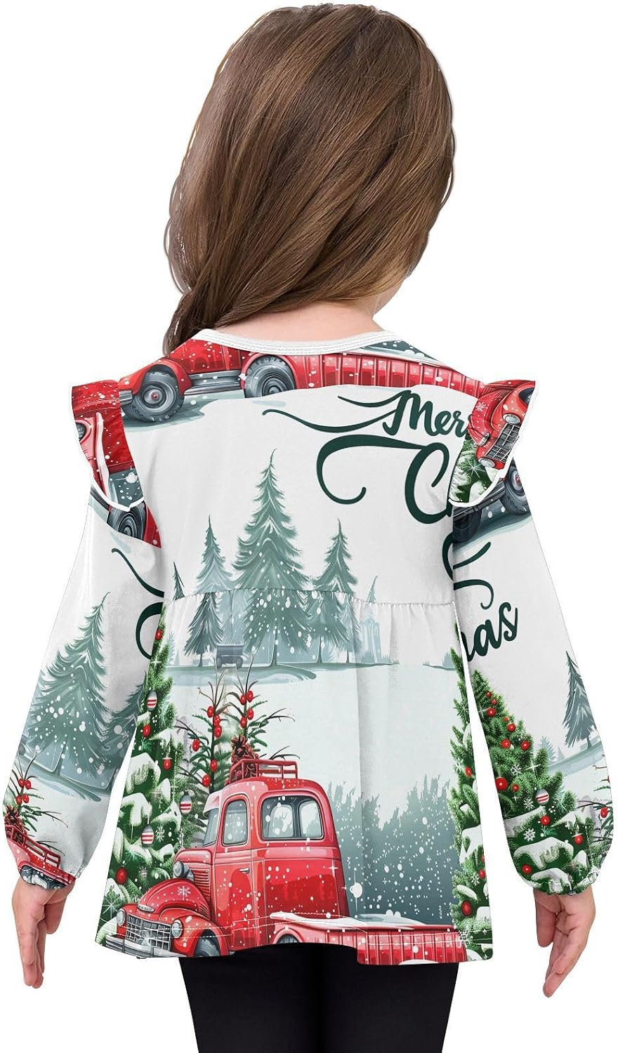visesunny Toddler Clothes for Girls Merry Christmas Car Long Sleeve Fall Shirts Cotton Top with Ruffle Collar