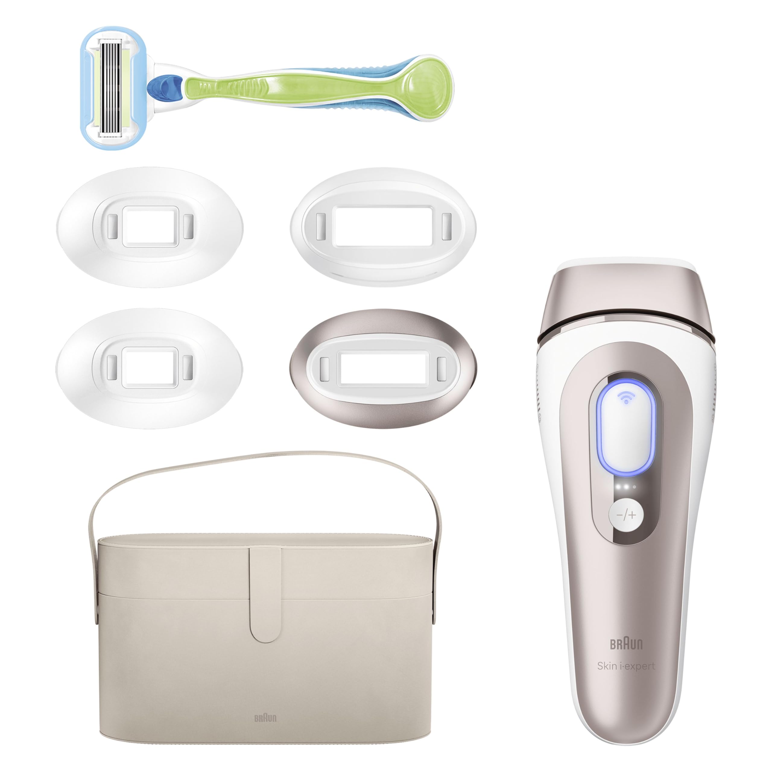 Braun Skin I·Expert Epilatore Luce Pulsata Smart, Depilatore Corpo Donna, Alternativa Laser Peli Donna, App Gratuita, Include Pochette, Rasoio Venus, Luce Pulsata Braun, 4 Testine Viso e Corpo, Pl7387