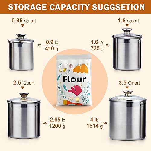 Vista 3 de Cooks Standard Juego de recipientes de almacenamiento de acero inoxidable para alimentos, tamaño mediano, 4 piezas, 0.95qt/1.6qt/2.5qt/3.5qt