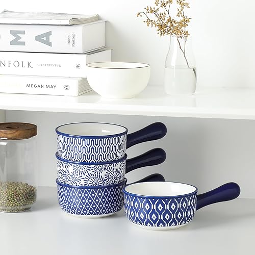 Miniatura 7 de Selamica Tazones de sopa de cerámica con asas, cuencos de sopa de cebolla francesa de 15 onzas, cuencos de sopa aptos para horno para cereales,