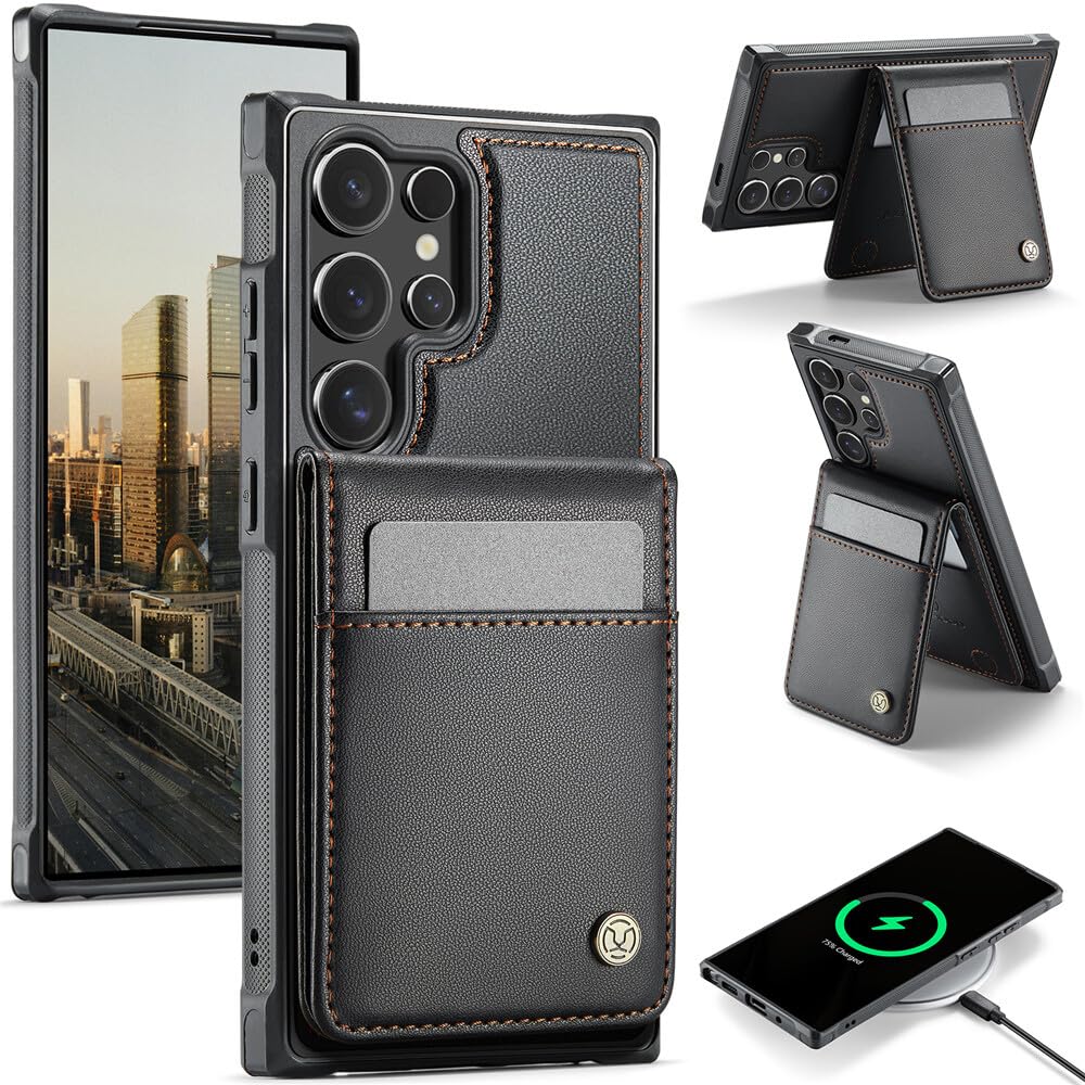 Étui portefeuille Samsung S21 noir aimante en cuir rigide