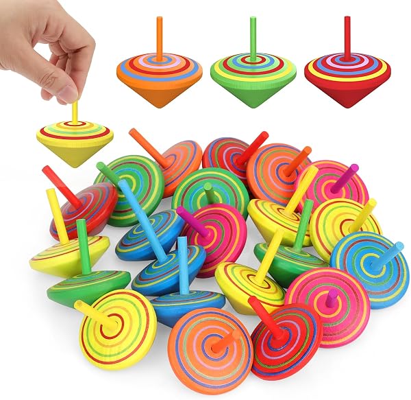 Annhao 30 Pezzi Trottole per Bambini, Mini Trottola in Legno Creativi, Gadget Compleanno per 3-7 Anni (Colore Casuale) - 1