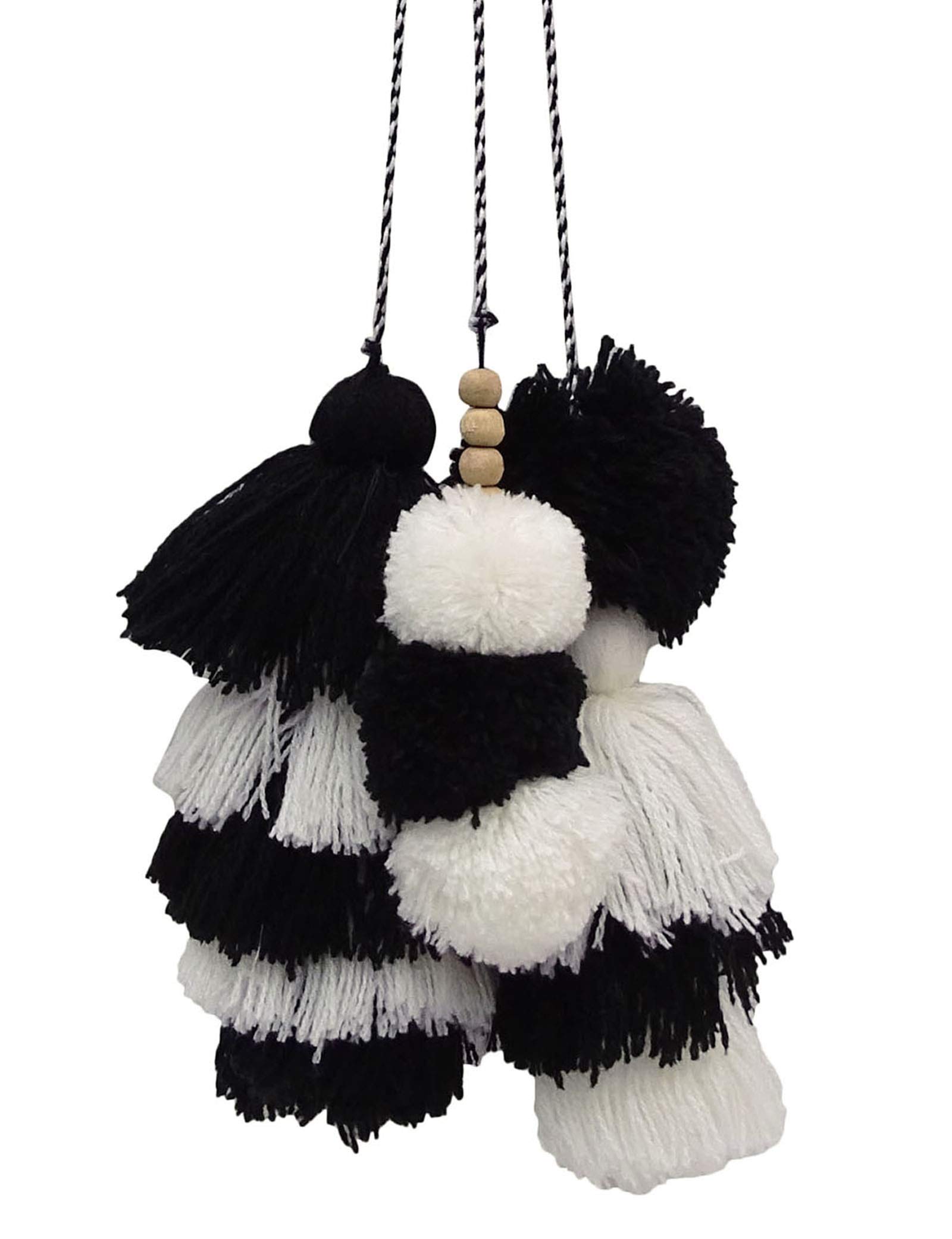 Trousseau de clés noir au design chic à pompons pour sublimer vos sacs