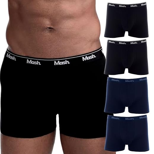Kit 4 Cuecas Boxer Mash Algodão Cotton Respirável Cós Elástico Anti Assaduras Confortável Masculina Adulto