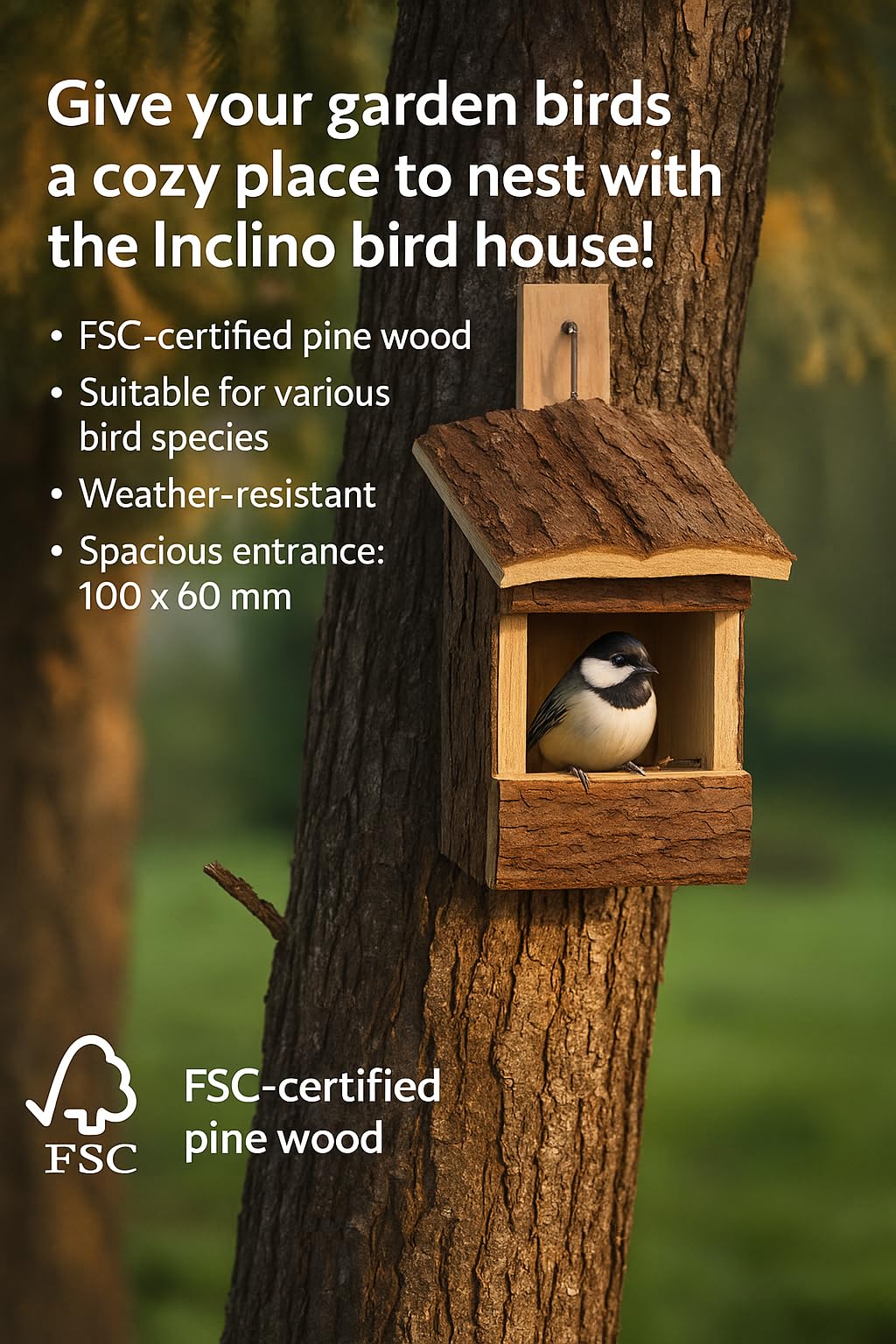 Flamingo Caja Nido para pájaros Cortesa Cuoero Madera - 16x12x15.5cm - Resistente a la Intemperie - Madera de Pino Certificado FSC - 3