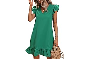 Solid V Neck Ruffle Hem Dresses for Women