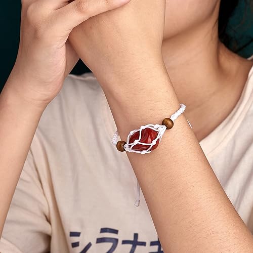 Miniatura 5 de 4 pulseras de cristal vacías ajustables con jaula de piedra de nailon trenzado de cristal con red de soporte para pulseras de bricolaje con colgante