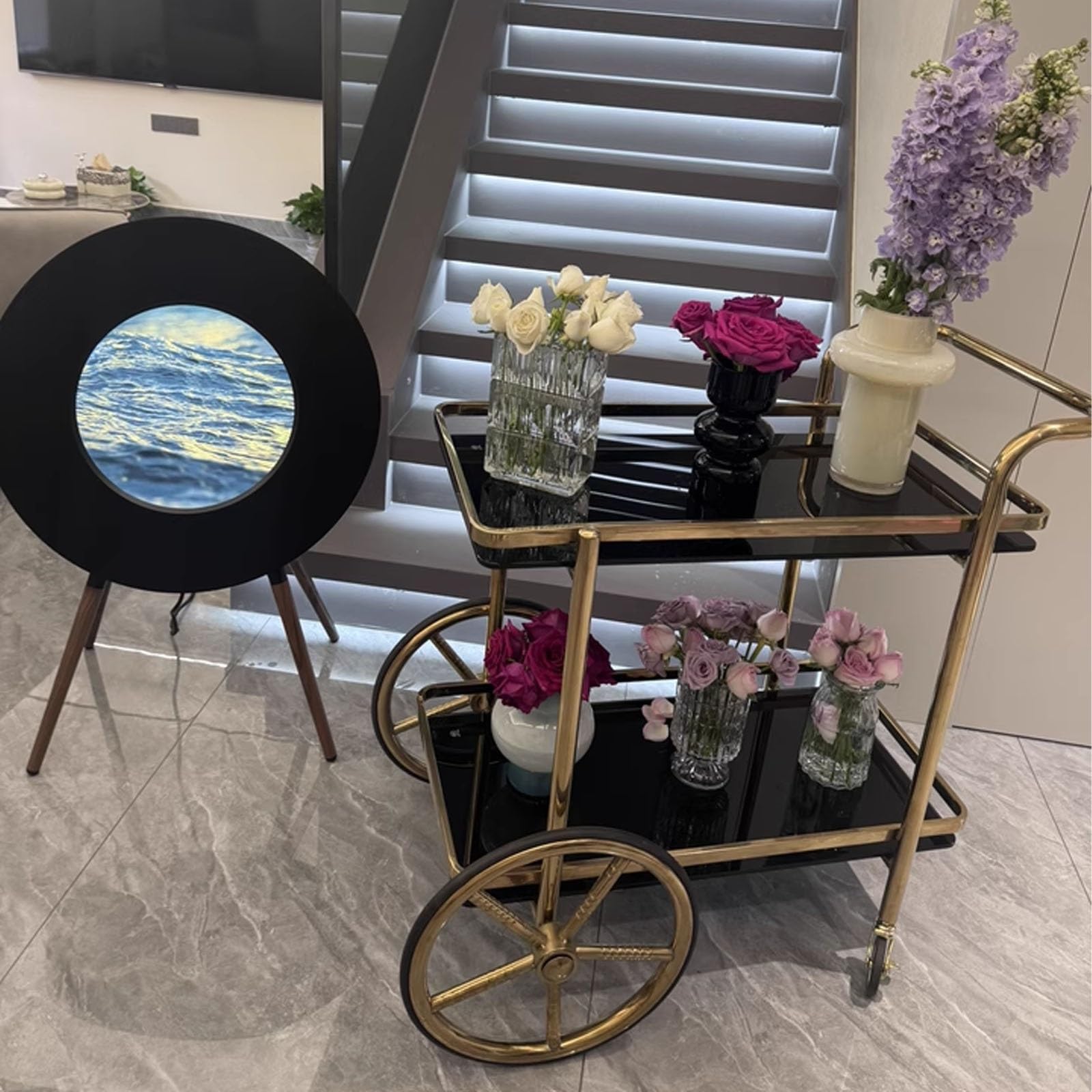 Carrito de Servicio de Alimentos de Tres Niveles de Acero Inoxidable de Alta Resistencia con Ruedas, Carrito portátil de Empuje Manual para Catering de Aperitivos para hoteles, KTV, restaura