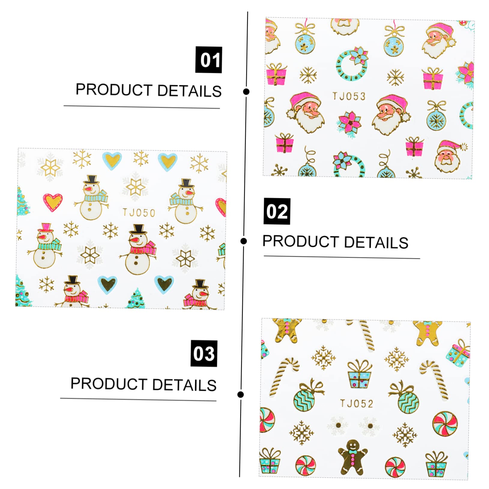 Healeved 2 Set di Adesivi Autoadesivi per Nail Art Natalizia - Fiocco di Neve Pupazzo di Neve Babbo Natale Perfetti per Decorazioni per Manicure Fogli * 2
