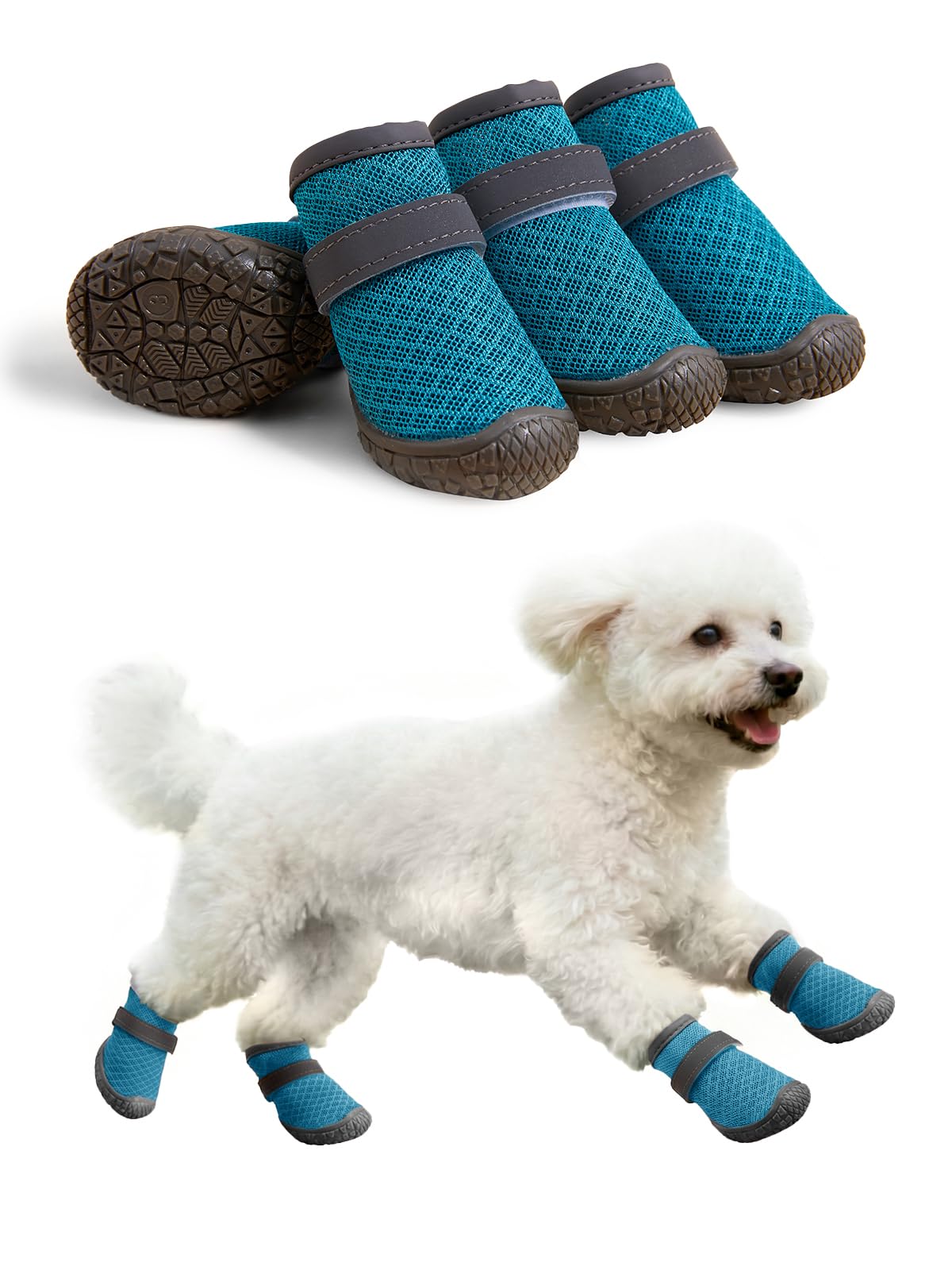 Dog Shoes Breathable Non-Slip Outdoor Booties for Small Medium Dogs, Pet Boots Paw Protector for Hot Pavement Hardwood Floors (Blue, X-Small)
