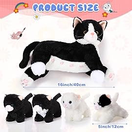 Skylety Nurturing Cat Stuffed Animal with 4 Plush Kittens, Cat Baby Stuffed for Girls Boys Plushy Mommy Kitty with Baby Kittens for Christmas Birthday Party Favors Gifts(Fluffy Style)