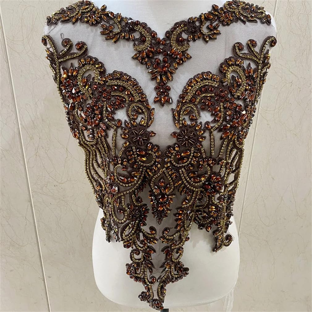1Pcs Handmade Sew On Wedding Rhinestone African Collar Necklace Patches Appliques Sew On for Party DIY Or Clothes