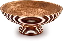 Tigela de salada de madeira de manga perfeita para salada, tigela de salada de legumes e centro de mesa decorativa para casa e festa, tigelas fofas para molhos, molhos, sorvete (30 x 30 x 12