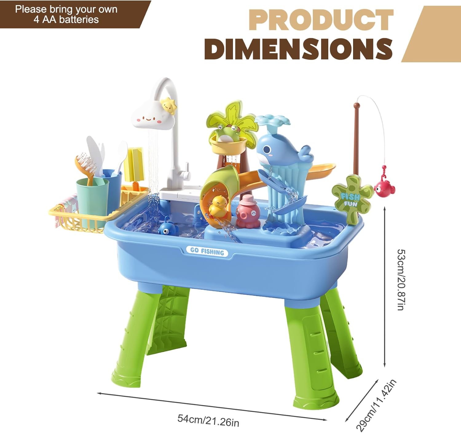 Kids Water Table for Toddlers 1-3 Electric Play Sink with Running Water with Removable Table Legs Educational Play Sink with 180° Rotating Faucet for Kids Park Nursery Garden..
