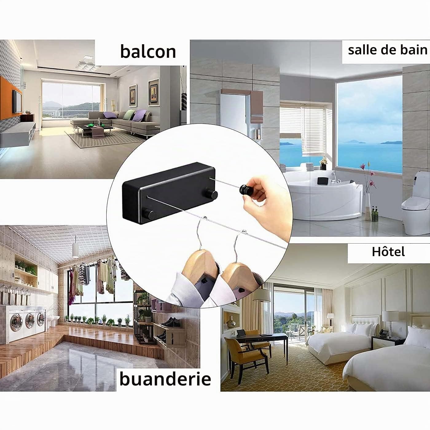 Corde à Linge RéTractable,Fil Linge Extensible RéGlable 4.2 m,Poteau Etendoir Linge Exterieur,Corde a Linge Exterieur ,pour IntéRieur D'HôTel,Salle De Bain, Balcon,Jardin