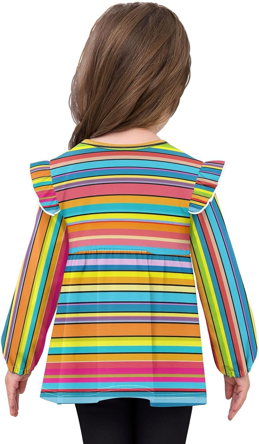visesunny Toddler Clothes for Girls Colored Striped Pattern Long Sleeve Fall Shirts Cotton Top with Ruffle Collar