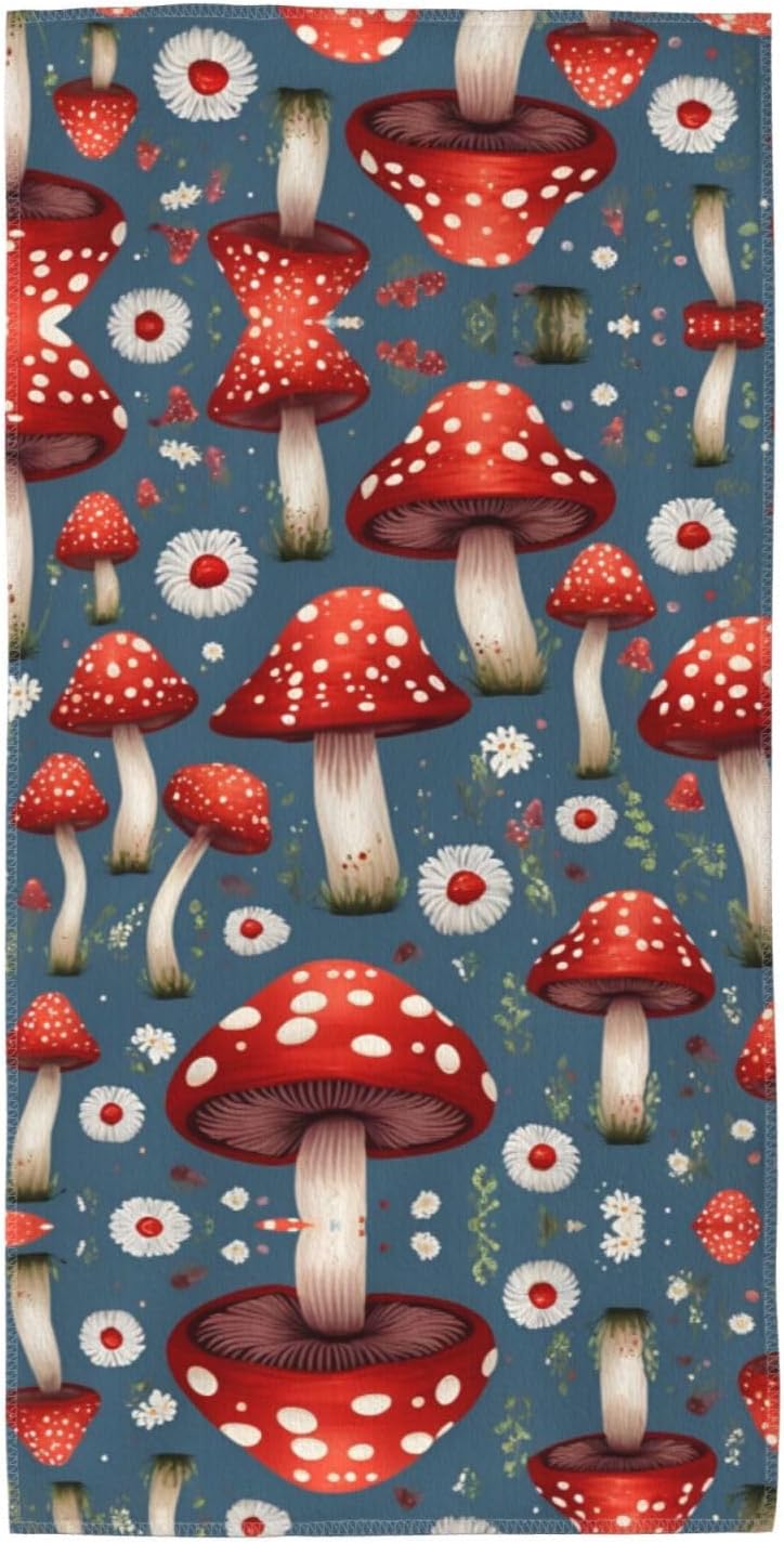 Red White Mushroom Print Hand Towels for Kitchen, Decorative Bathroom Towels Decor Farmhouse Cute for Men Women Gifts
