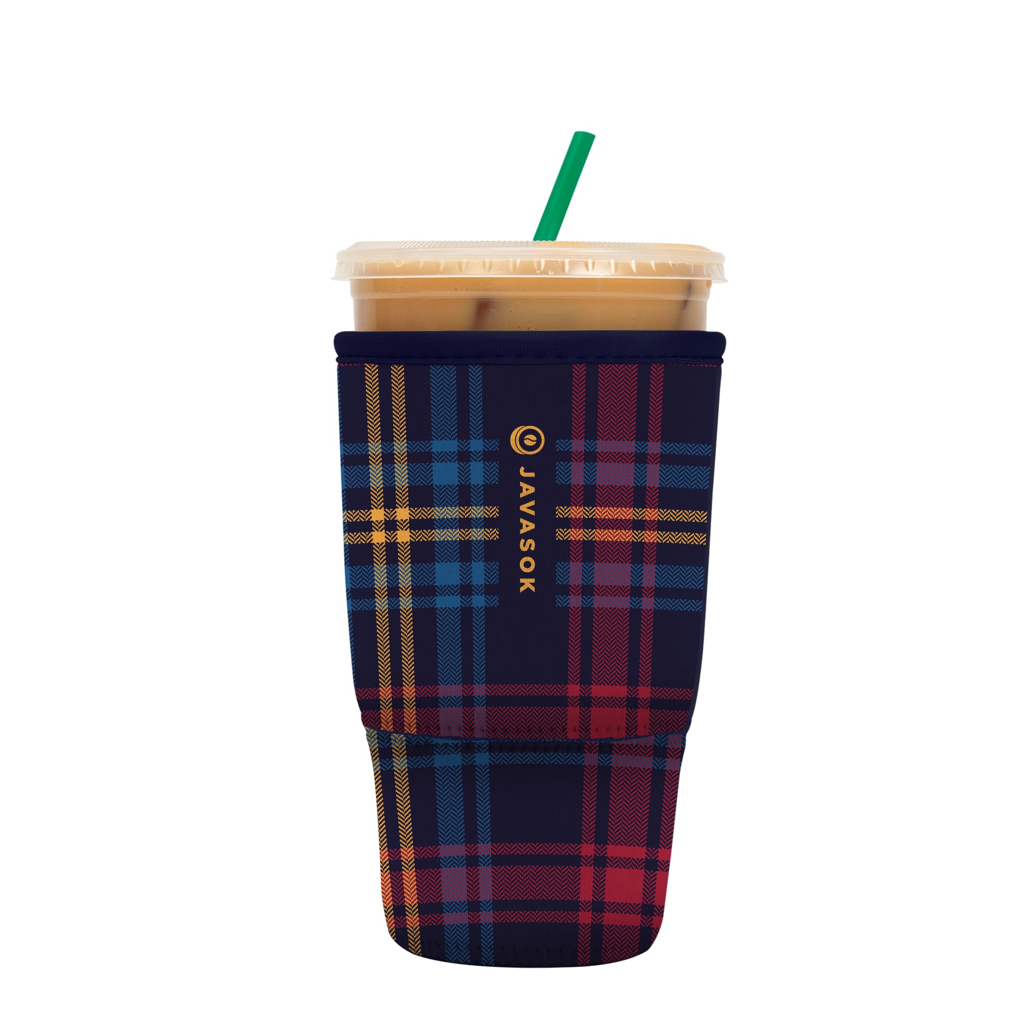 Sok It JavaSok Iced Coffee & Cold Soda Insulated Neoprene Cup Sleeve (Tartan Royale, Large: 30-32oz)