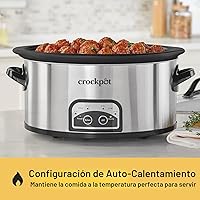 Vista 3 de Crock-Pot Olla de cocción lenta programable de 6 cuartos con temporizador y ajuste automático de calentador de alimentos, acero inoxidable