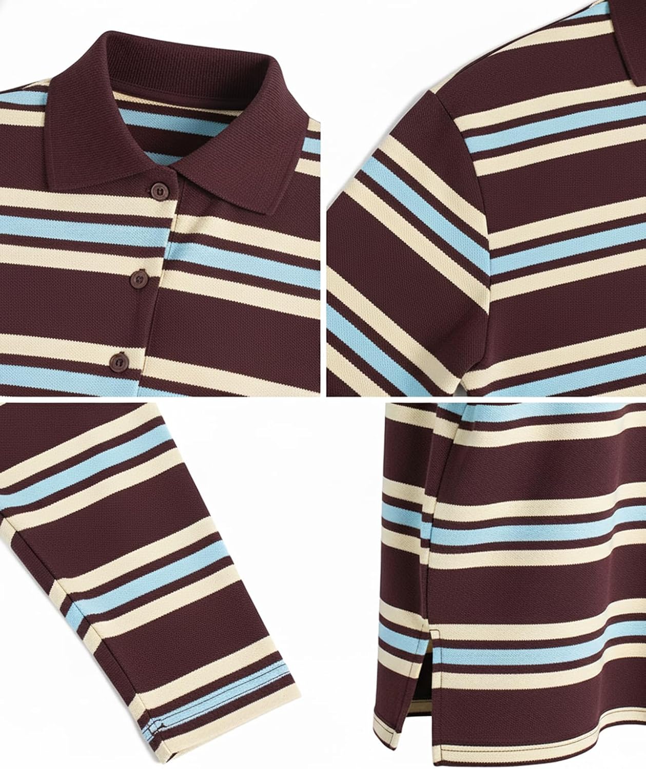 Women Striped Rugby Shirts Y2K Vintage Collared Long Sleeve Polo Tops Oversized Sweatshirt Fall Casual Pullover - Image 7