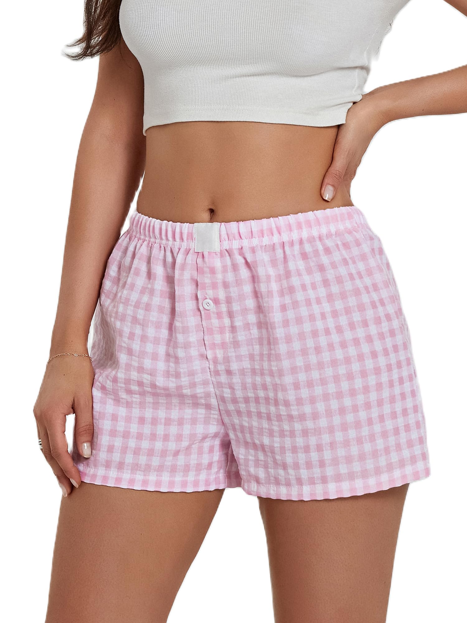 Women Shorts Elastic Waist Striped Plaid Pajama Pants Loungewear Summer Beach Shorts Wide Leg Boxer Shorts Boyshorts-image-37