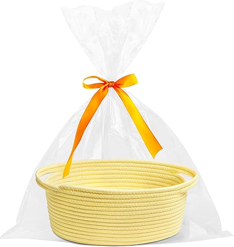 Miniatura 14 de Pro Goleem Cesta tejida pequeña con bolsas de regalo y cintas, cestas duraderas para regalos, cesta de cuerda pequeña vacía para almacenamiento