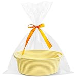 Pro Goleem Small Woven Basket with Gift Bags and Ribbons Durable Baskets for Gifts Empty Small Rope Basket for Storage 12X 8 X 5 Baby Toy Basket with Handles, Yellow