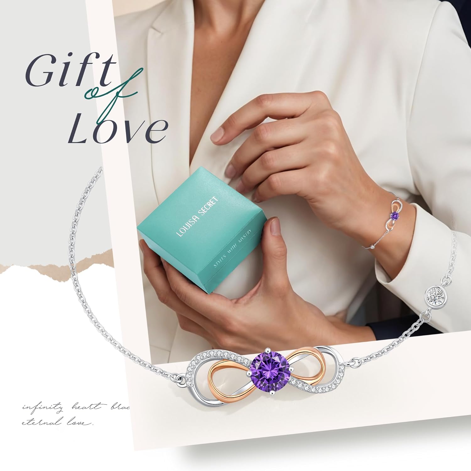 LOUISA SECRET Rose Gold Infinity Heart Bracelet for Women, Adjustable Chain 925 Sterling Silver Link Birthstone Bracelets, Best Anniversary Birthday Jewelry Gifts for Women Mom Wife Her - Image 5