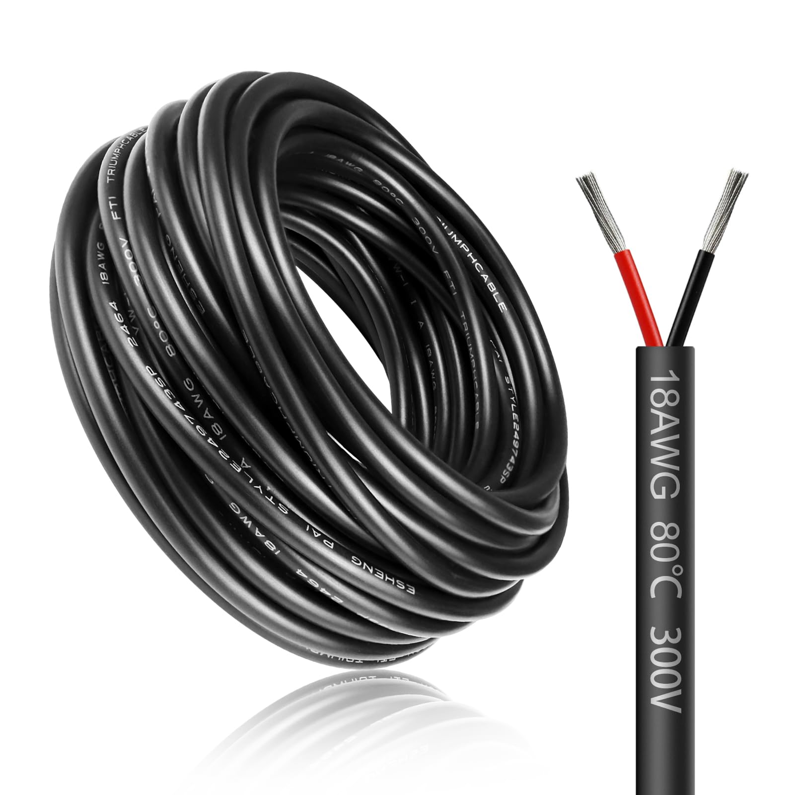 LightingWill 98.4FT/30M 18AWG 2x0.75mm² Electrical Wire 2 Core Cable, 18 Gauge 5V/12V/24V/240V/300V Low Voltage Extension Cable, Tinned Copper Wires, Flexible Wire High Temperature Resistant