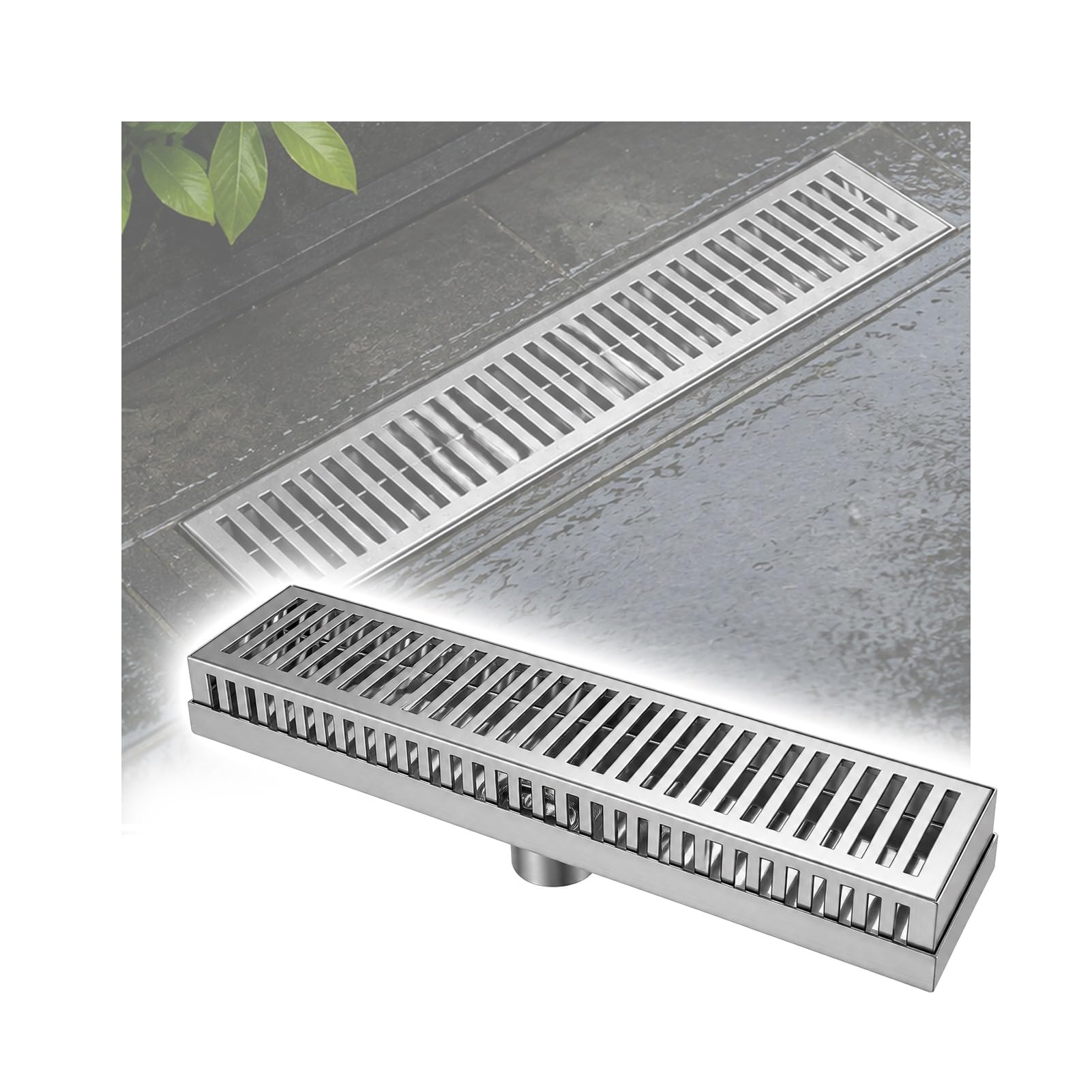 Grille De Drainage Longue en Acier Inoxydable pour Terrasse Et Jardin | Panier Filtre D'évier En Acier Inoxydable 304, Conçu Pour Terrasses Et Jardins(10x60cm(75 Holes))