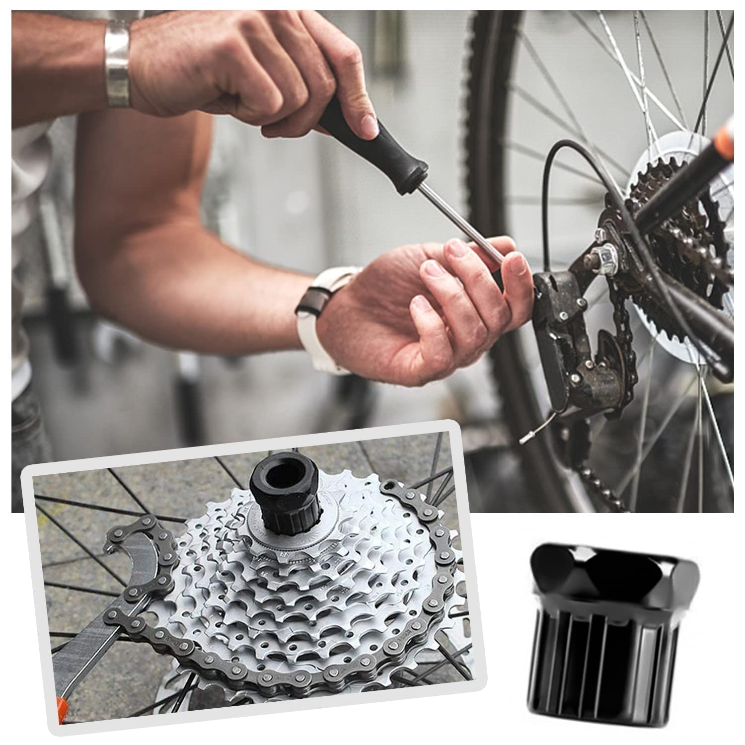 Oumuik 5pcs Kit Di Attrezzi Per La Riparazione Della Bici, Riparazione Della Catena Della Bicicletta Di Staffa Di Ruota Libera Di Estrattore Manovella, Rimozione Bicicletta - Foto 9