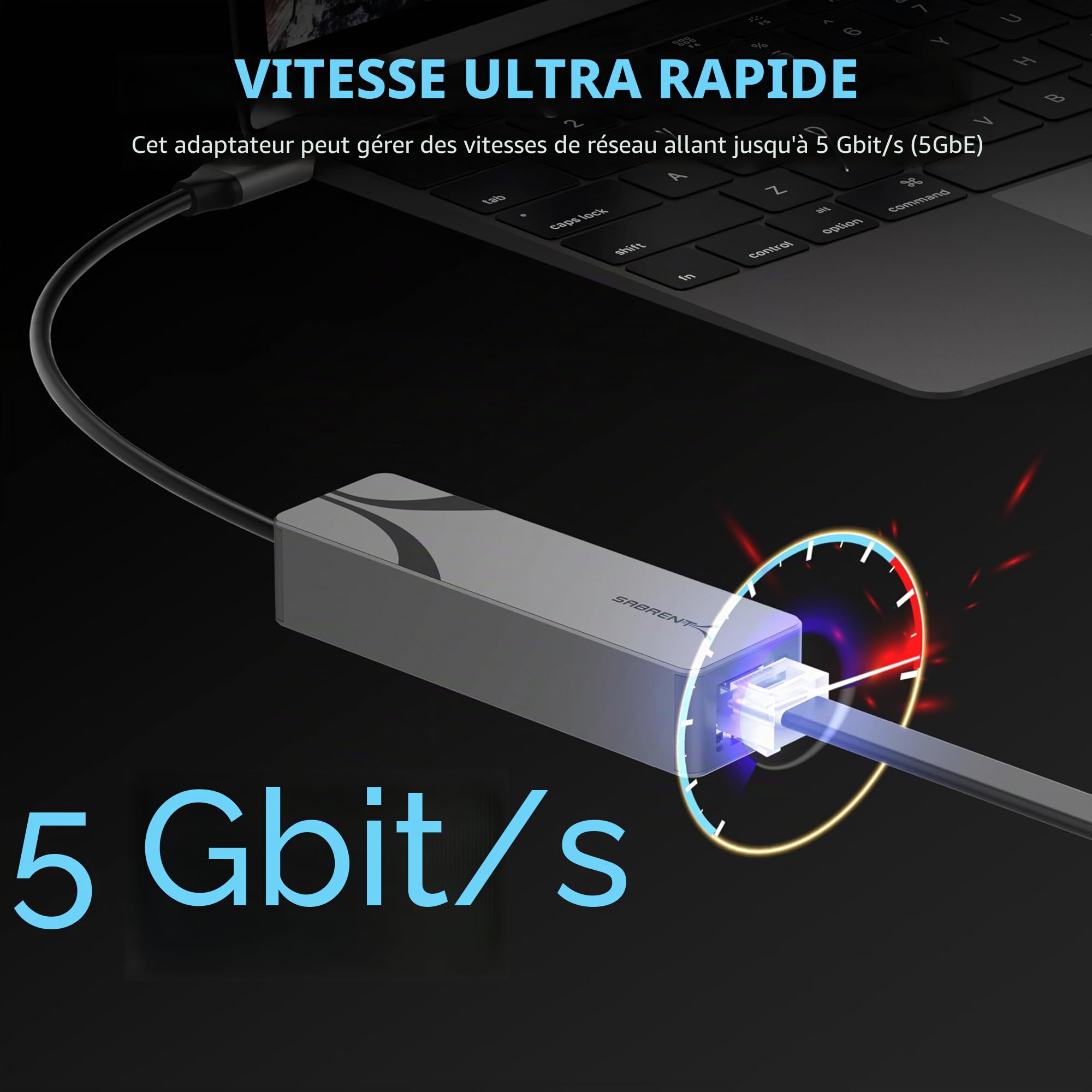 SABRENT Adaptateur Ethernet USB C, Ultra-Rapide 5Gbps, Adaptateur RJ45 USB C Ethernet Portable en Aluminium, pour MacBook Pro, MacBook Air, iPad Pro 2018 et Versions ultérieures (NT-C5GA)