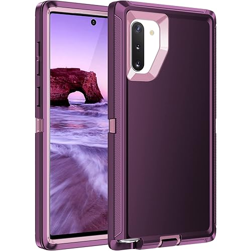 for Galaxy Note 10 Case,Shockproof 3-Layer Full Body Protection [Without Screen Protector] Rugged Heavy Duty High Impact Hard Cover Case for Samsung Galaxy Note 10,Purple/Pink