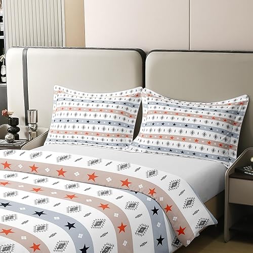 Miniatura 4 de Erosebridal Funda de edredón 100 % algodón con diseño de estrella occidental nativa del suroeste, juego de ropa de cama tamaño matrimonial para