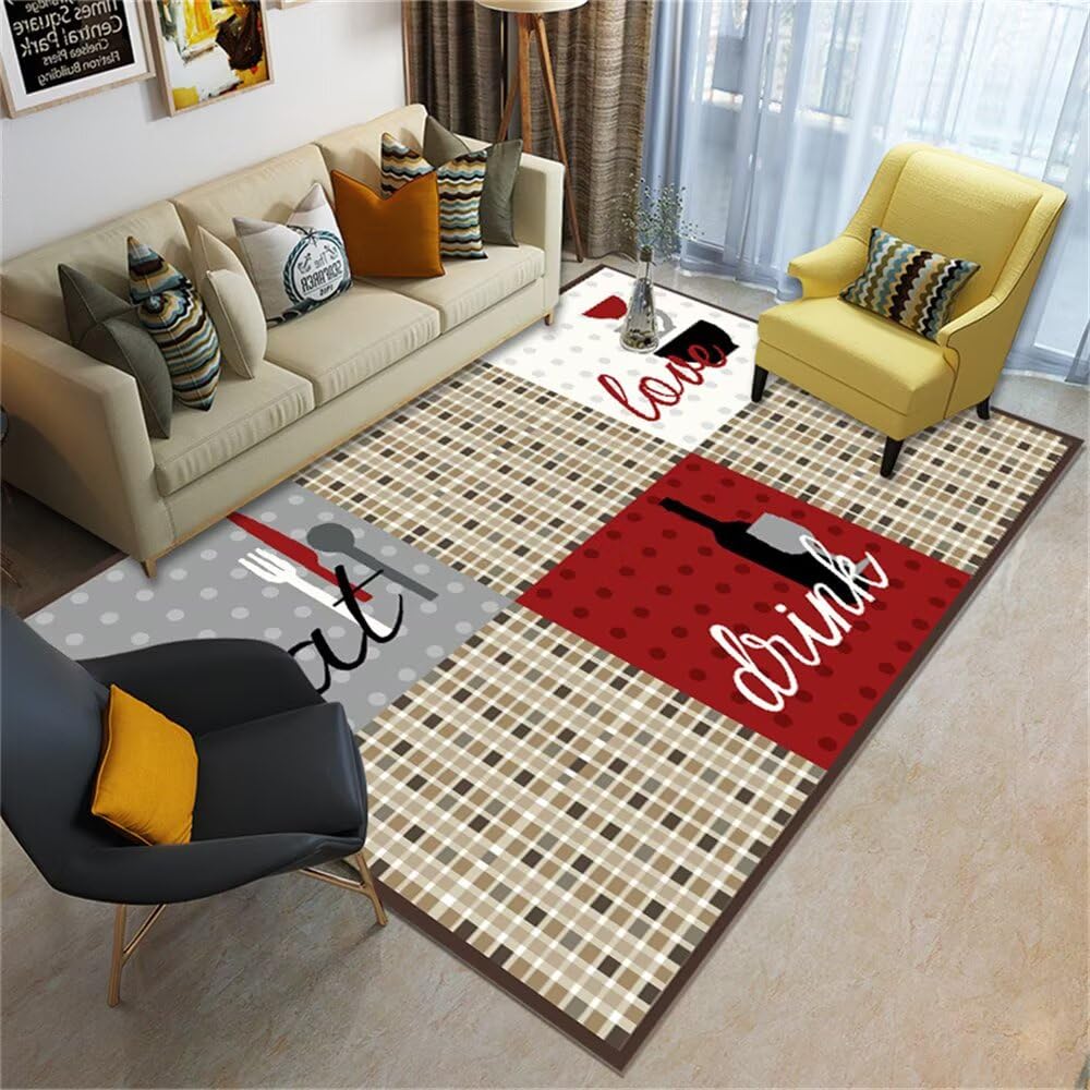 Tapis d'entrée lavable et grand tapis de chevet rouge gris 90x120 cm