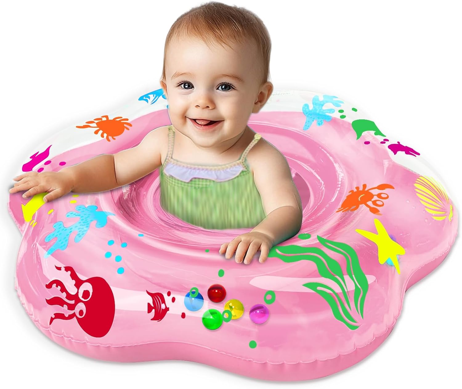 Extra-Large 25.6" Baby Pool Float with Double Airbag & Safety Seat, Inflatable Swimming Ring Float for 6-36 Months Toddler Infant Upgraded Diameter Enhances Stability in Kiddie Pool/Bathtub Swim Train