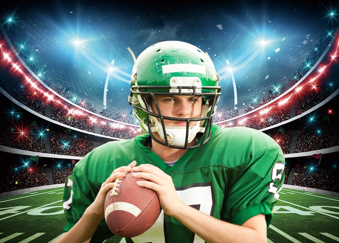 Football Field Backdrop Sports Stadium Auditorium Light Photography Background Football Theme Party Decoration Cake Table Banner 10x8FT(120x96 inch)