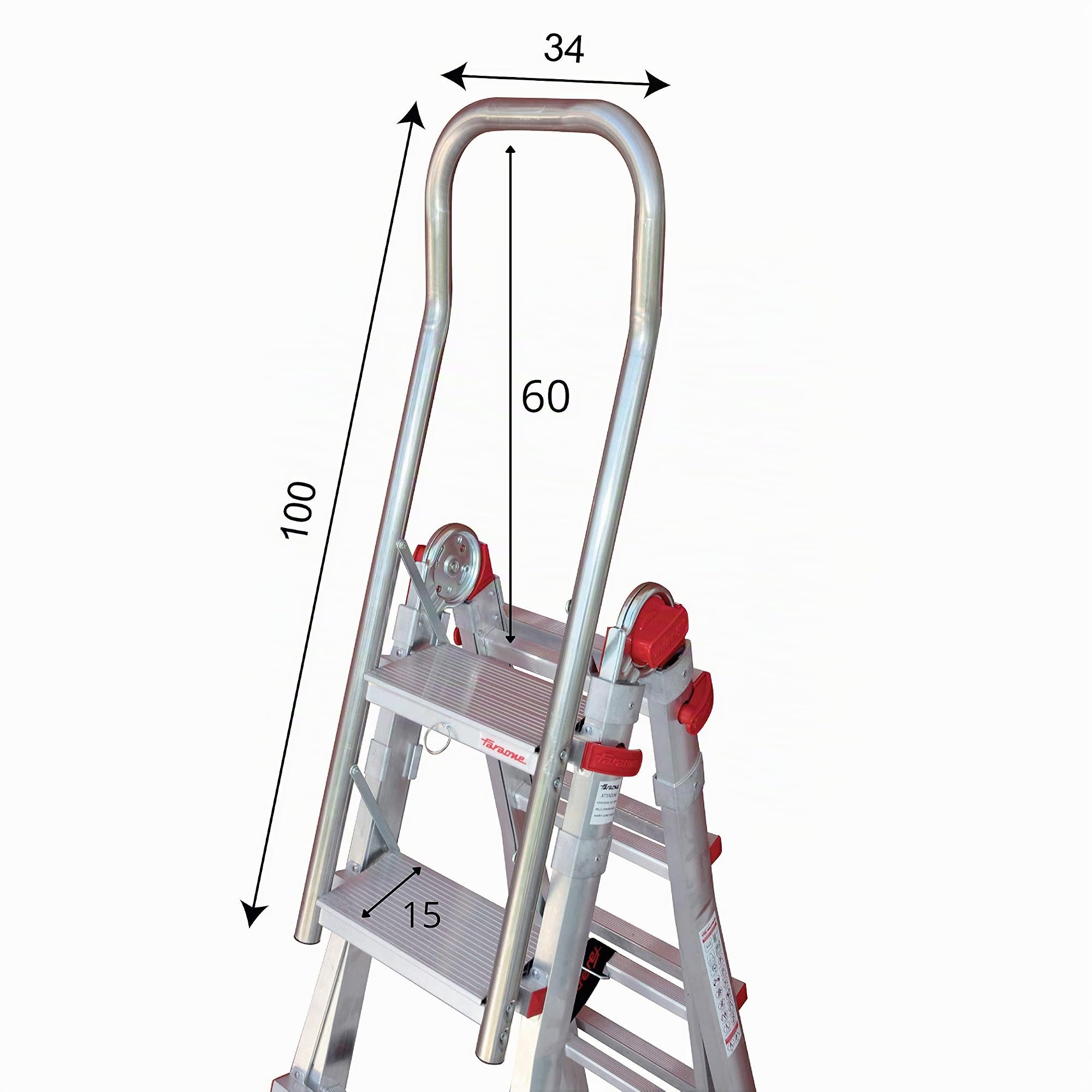 Faraone - Bracciolo di Sicurezza Rimovibile in Alluminio per Scale Telescopiche TELES e SUPERTELES - Aumenta l'Altezza Massima di Lavoro di 60 cm con 2 Gradini Aggiuntivi