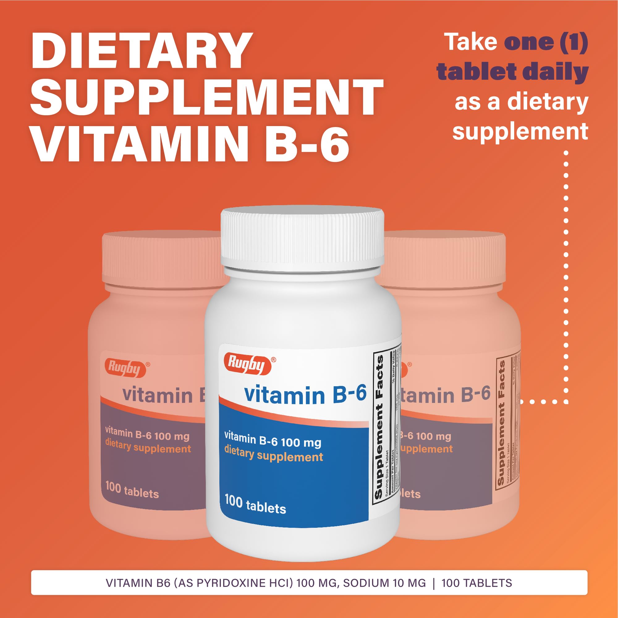 Rugby Vitamin B-6 Tablets - 100mg of Vitamin B6 - Dietary Supplement - 100 Count — Amazon image 3