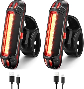 Bike Tail Light Ultra Bright Bicycle Rear Light 2 Pack USB Rechargeable LED Safety Lamp Cycling Night Riding Essential Warning Waterproof 5 Modes Road Reflector Flasher