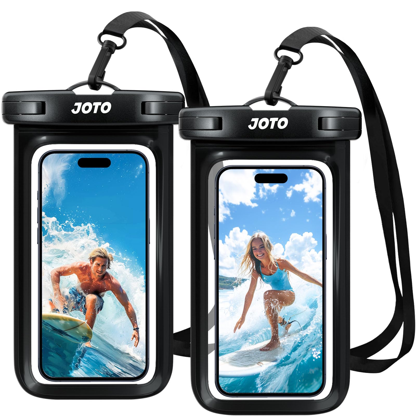 JOTO [Set of 2] Waterproof Case, IPX8 Certified, Cell Phone Dry Bag, Compatible with Smartphones up to 7.0", Compatible Devices: iPhone 15, 14, 13, Mini Pro Max, iPhone 12, 11, XS, Android - Black