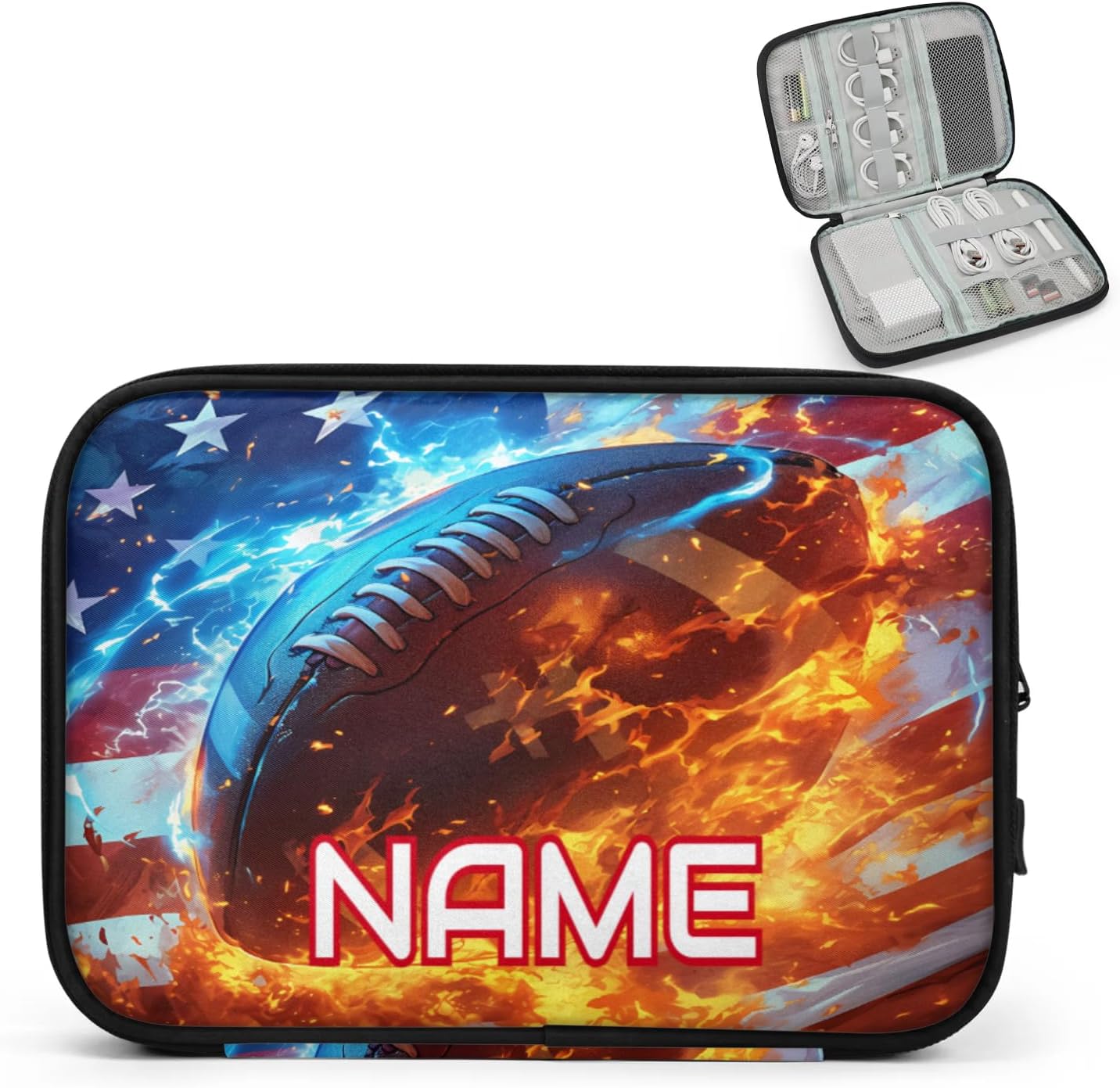 Custom Electronics Organizer Fire American Football Travel Cable Pouch Large Tech Accessories Case Waterproof Cord Storage Bag for Power Bank Charger Phone Earphone